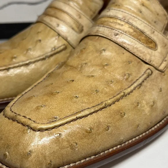 Mezlan Platinum Ostrich Quill Penny Loafers Men’s Size US 10.5 M - Picture 7 of 16
